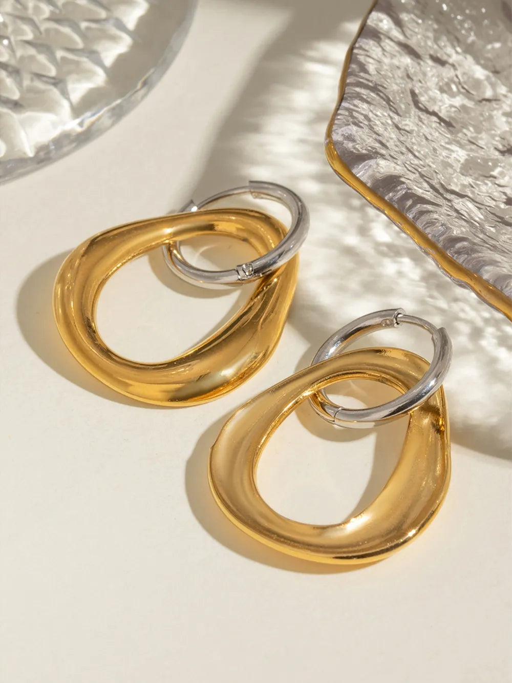 Stainless Steel Contrast Asymmetrical Earrings