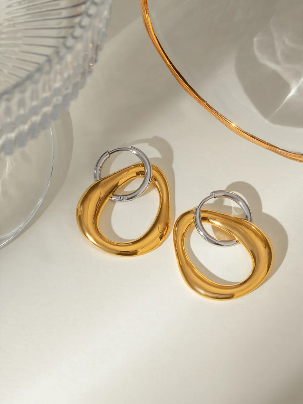 Stainless Steel Contrast Asymmetrical Earrings