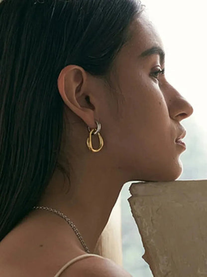 Stainless Steel Contrast Asymmetrical  Earrings